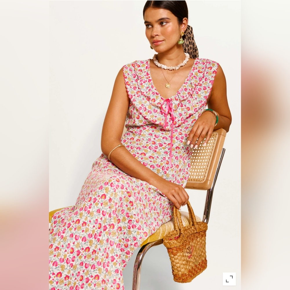 NWT RIXO Seraphina Midi Dress In Shell Pansy Ivory Size US10